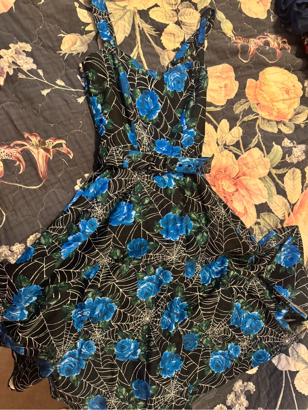 Vixen by Micheline Pitt Blue Rose & Spiderweb CIRCLE DRESS! - Picture 4 of 5